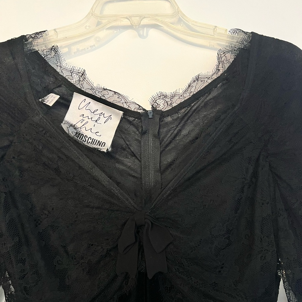 Cheap and Chic Moschino Vintage Velvet Lace Fitted Black Party Dress Sz S